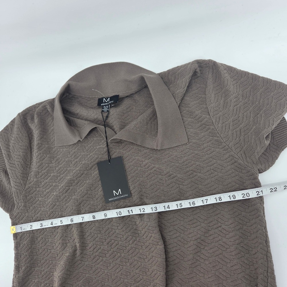 Magaschoni Knit Polo Shirt XL Taupe Textured Short Sleeve Quiet Luxury Boho - Picture 6 of 7